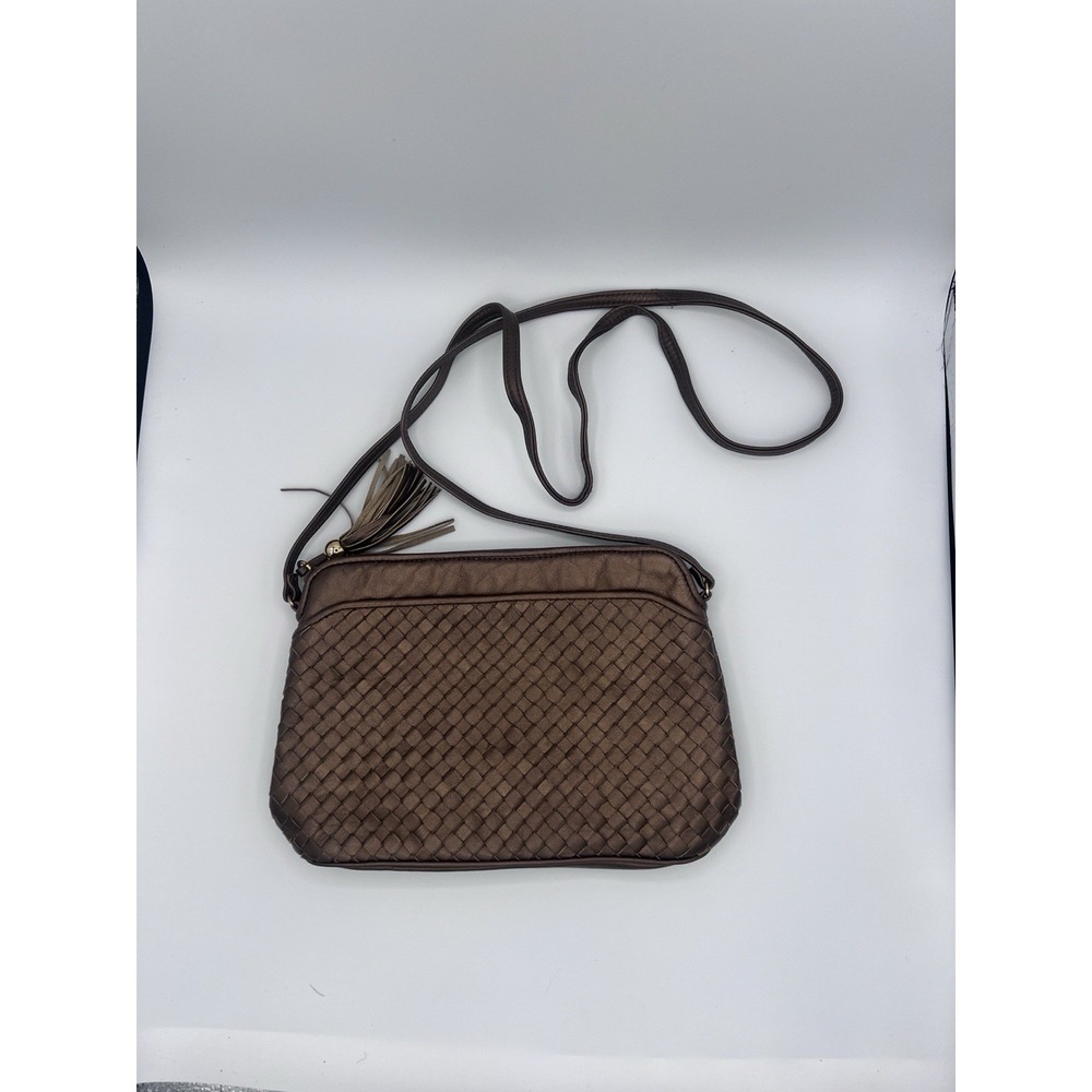 Vintage 1980's Bronze Woven Leather Ganson Crossbody Bag
